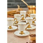 Cooker Modern Tasarım 6 Kişilik 12 Parça Yaldız Detaylı Kahve Takımı - Görsel 2