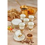 Cooker Modern Tasarım 6 Kişilik 12 Parça Yaldız Detaylı Kahve Takımı - Görsel 4