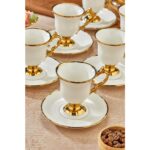 Cooker Modern Tasarım 6 Kişilik 12 Parça Yaldız Detaylı Kahve Takımı - Görsel 5