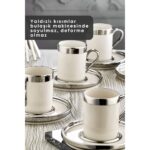 Grimor Life Gümüş Yaldızlı 6 Kişilik Porselen Fincan Seti 12 Parça Türk Kahvesi Takımı Kahve Fincanı 100 ml - Görsel 3