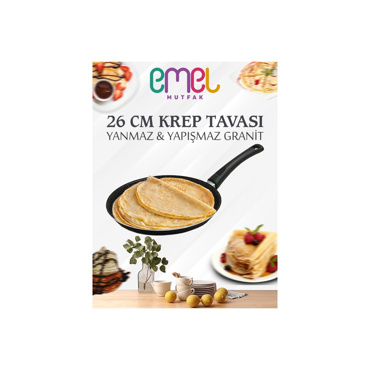 110000829107493.jpg EMEL 26 Cm Granit Krep Tavası - Görsel 1