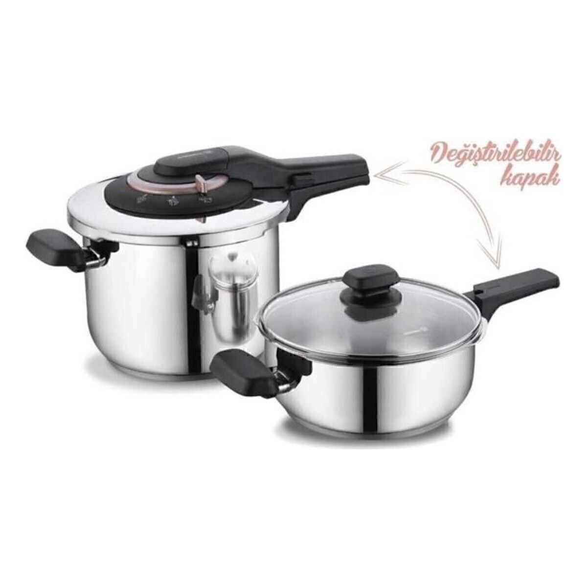 110000830437556.jpg Korkmaz Vita Plus Quattro 4 Parça Düdüklü Tencere Seti - Görsel 1