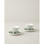English Home Octavia New Bone China 4 Parça 2 Kişilik Kahve Fincan Takımı 90 ml Koyu Yeşil
