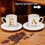 D&Y Gaudery Kişiye Özel Ikili Porselen Kahve Fincanı Seti- Harf ve Isimli 2'li Türk Kahvesi Fincan Seti