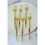 Periboia 6 Adet Lüx Şık Paslanmaz Çelik Gold Titanyum Kaplama Yemek Çatalı
