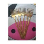 Periboia 6 Adet Lüx Şık Paslanmaz Çelik Gold Titanyum Kaplama Yemek Çatalı - Görsel 2