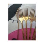 Periboia 6 Adet Lüx Şık Paslanmaz Çelik Gold Titanyum Kaplama Yemek Çatalı - Görsel 3