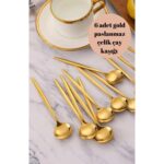 Periboia 6 Adet Şık Parlak Gold Paslanmaz Titanyum Çelik Çay Kaşığı Kararmaz