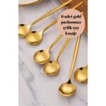 Periboia 6 Adet Şık Parlak Gold Paslanmaz Titanyum Çelik Çay Kaşığı Kararmaz - Görsel 2