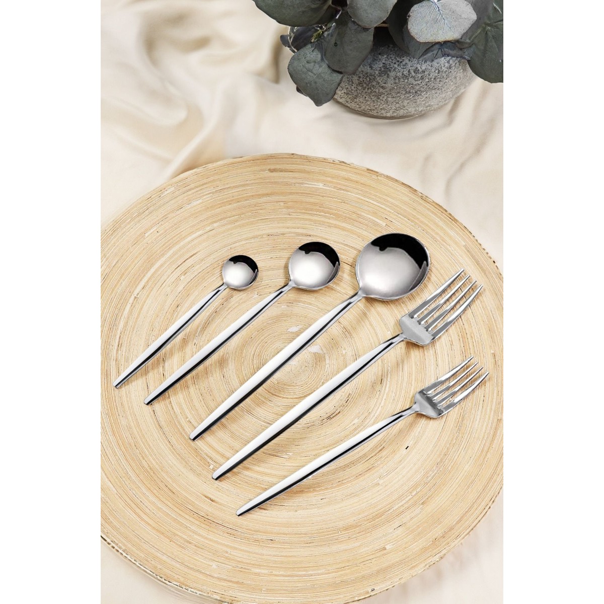 110000840117976.jpg Kitchen Life Paris 30 Parça 6 Kişilik Paslanmaz Çelik Çatal Kaşık Takımı - 18/10 Çelik - Görsel 1