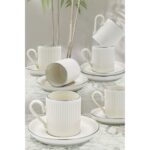 Kitchen Life Özel Tasarım Gümüş 12 Parça 6 Kişilik Çizgili Kahve Fincan Takımı 100 ml - Kahve Fincan Seti