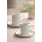 Kitchen Life Özel Tasarım Gümüş 12 Parça 6 Kişilik Çizgili Kahve Fincan Takımı 100 ml - Kahve Fincan Seti - Görsel 2