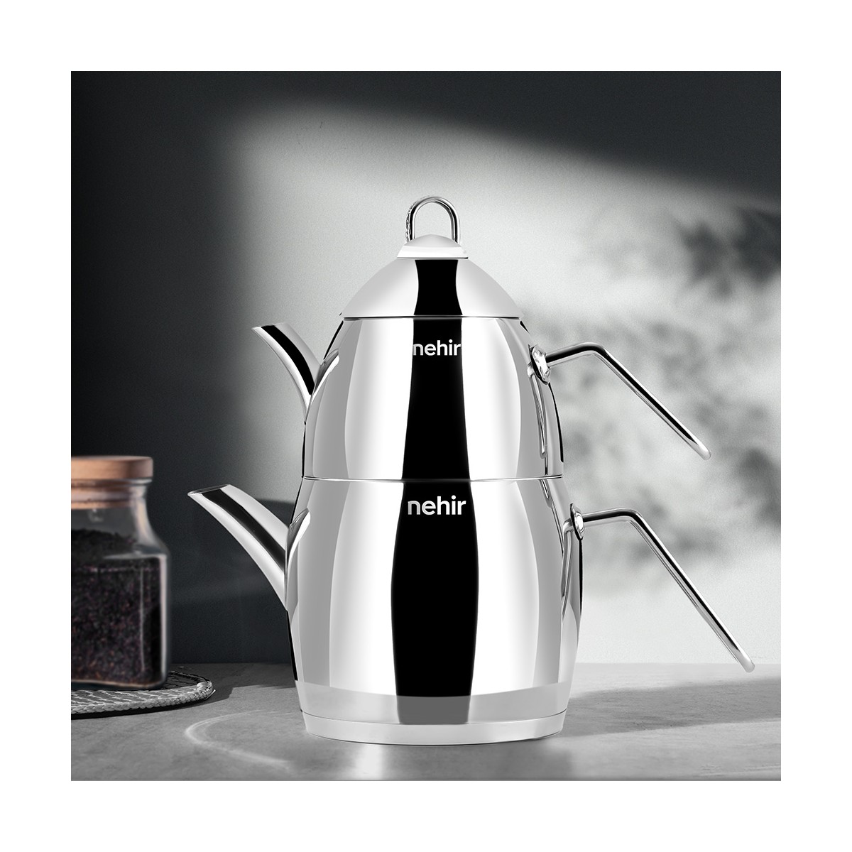 110000841207997.jpg Nehir Florina Maxi Büyük Boy Paslanmaz Çelik 1.15-2.25 Lt. Çaydanlık Takımı - Görsel 1