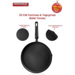 Kahramanlar Fish Master 36 cm Kapaklı Siyah Alüminyum Balık Tavası – Dayanıklı, Hafif ve Kolay Temizlenir - Görsel 5