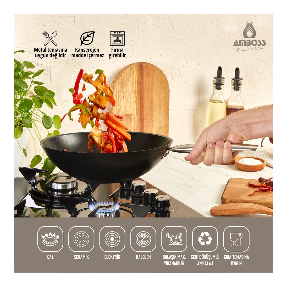 110000848135428.jpg Amboss Storm 28 cm Titanyum Kaplama Yapışmaz Wok Tavası - Görsel 1