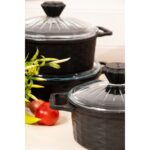 Homekolik 7 Parça Granit Döküm Siyah Tencere Seti -  3 Kat Granit Kaplama 27 cm - Görsel 3