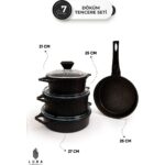 Homekolik 7 Parça Granit Döküm Siyah Tencere Seti -  3 Kat Granit Kaplama 27 cm - Görsel 4