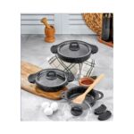 Eda ZK-900 Döküm Granit 3'lü Sahan Seti Siyah (6 Adet Silikon Tutamaç Hediyeli)