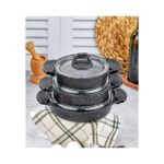 Eda ZK-900 Döküm Granit 3'lü Sahan Seti Siyah (6 Adet Silikon Tutamaç Hediyeli) - Görsel 3