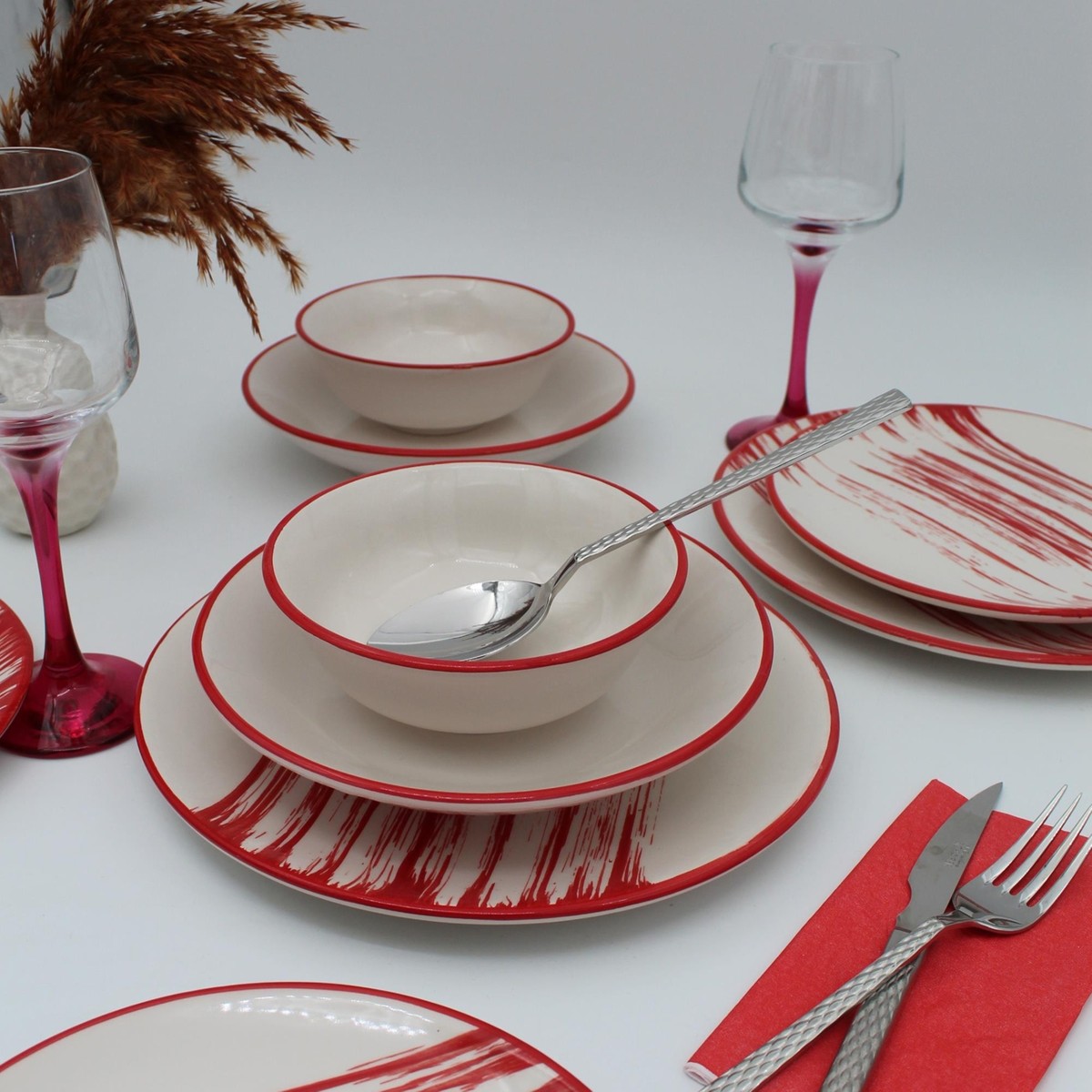 110000860049646.jpg Arna Porselen Carmen 18 Parça 6 Kişilik Yemek Takımı Desenli - Görsel 1