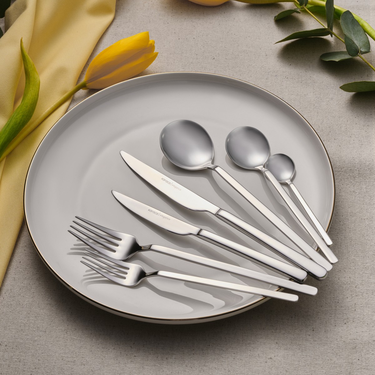 110000871258722.jpg Karaca Elegance Gale Platin 12 Kişilik 84 Parça Çatal Kaşık Bıçak Takımı - Görsel 1