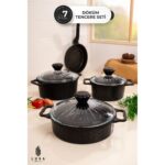 Homekolik 7 Parça Granit Döküm Siyah Tencere Seti - 3 Kat Granit Kaplama 28 cm - Görsel 2