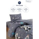 Formeya Tek Kişilik Çarşaflı Astronot Desenli Çift Taraflı Wellsoft Uyku Seti (Yorgan+Çarşaf+Yastık Kılıfı) - Görsel 4