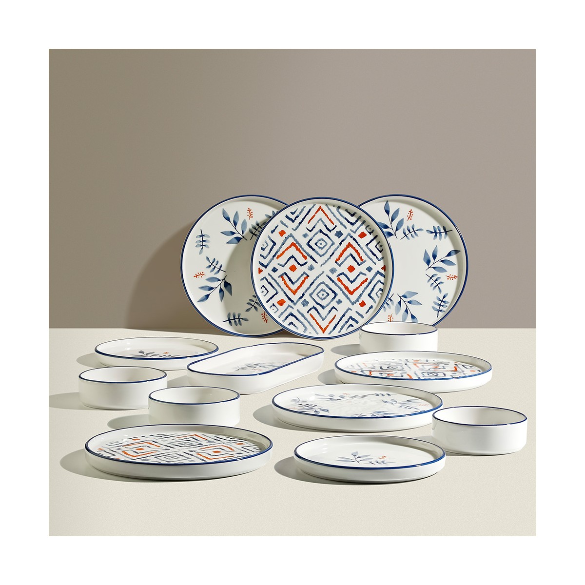 110000884716651.jpg Nehir Blue Orange 6 Kişilik 13 Parça Seramik Kahvaltı Takımı - Görsel 1