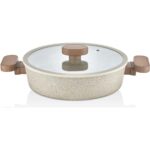 Lavonni 22 Cm Basık Silikon Kenarlı Cam Kapak Granit Tencere - Kahverengi