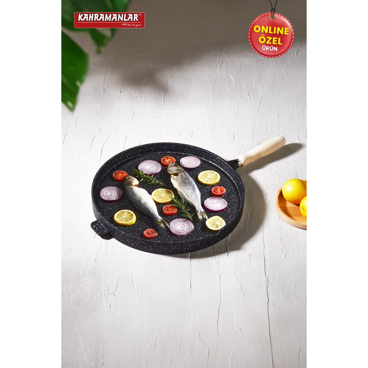 110000902695119.jpg Kahramanlar Helegra Çift Taraflı Döküm 36 cm Siyah Yapışmaz Gözleme ve Bazlama Tavası Tek Parça - Görsel 1