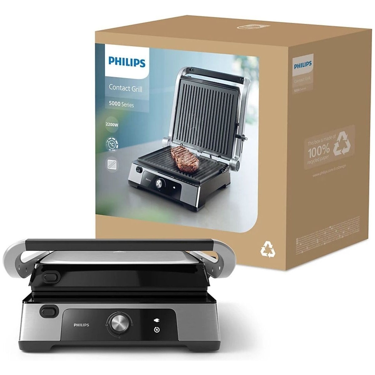 110000903070116.jpg Philips HD6301 2200W 5000 Serisi Yanmaz Yapışmaz Döküm Plakalı Izgara ve Tost Makinesi - Görsel 1