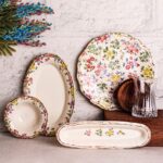 Snippy Rosso -26 Parça Porselen Kenarları Silik Vintage Tuval Model Kahvaltı Takımı 6 Kişilik Kahvaltı Seti - Görsel 2