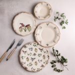 Snippy Wild - 24 Parça 6 Kişilik Porselen Yemek Takımı Kenarları Silik Vintage Tuval Model Porselen Tabak