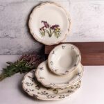 Snippy Wild - 24 Parça 6 Kişilik Porselen Yemek Takımı Kenarları Silik Vintage Tuval Model Porselen Tabak - Görsel 2