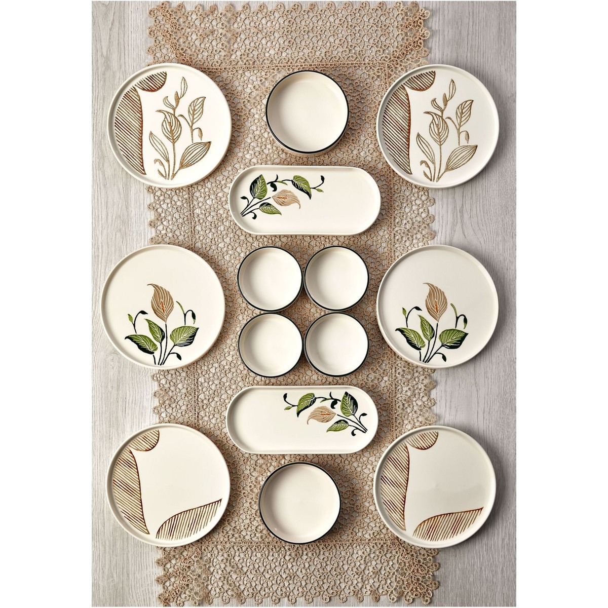 110000926498838.jpg Kitchen Life 14 Parça 6 Kişilik Barış Çiçeği Stackable Kahvaltı Takımı - Kahvaltılık Sunum Tabağı - Görsel 1