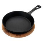 Lava Döküm Yuvarlak Kızartma Tavası Yekpare Saplı Kayın Servis Ahşabı. Çap(Ø)20cm - Görsel 2