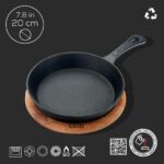 Lava Döküm Yuvarlak Kızartma Tavası Yekpare Saplı Kayın Servis Ahşabı. Çap(Ø)20cm - Görsel 4