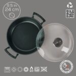 Lava Döküm Yuvarlak Sahan Cam Kapaklı Döküm Demir Yekpare Çift Kulplu Çap(Ø)24cm. - Görsel 4