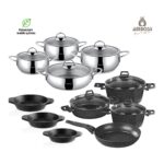 Amboss 18 Parça Class 7 Parça Yanmaz Yapışmaz 8 Parça Paslanmaz Çelik Tencere Seti, 3 Parça Granit Sahan Çeyiz Tencere Seti