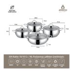 Amboss 18 Parça Class 7 Parça Yanmaz Yapışmaz 8 Parça Paslanmaz Çelik Tencere Seti, 3 Parça Granit Sahan Çeyiz Tencere Seti - Görsel 3