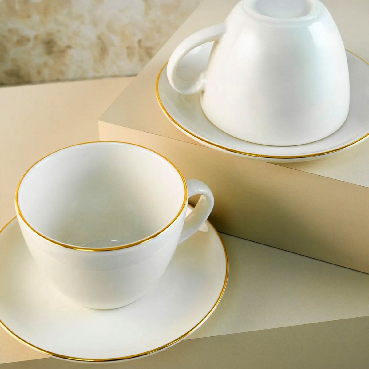 110000939547730.jpg Digithome Aryıldız Alicia Luna 4 Parça Gold Detaylı 2 Kişilik Fincan Takımı Krem - Görsel 1