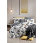 My Story Lastikli Çarşaflı Çift Kişilik Nevresim Takımı Monstera Gri