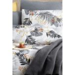 My Story Lastikli Çarşaflı Çift Kişilik Nevresim Takımı Monstera Gri - Görsel 2