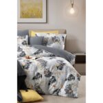 My Story Lastikli Çarşaflı Çift Kişilik Nevresim Takımı Monstera Gri - Görsel 3