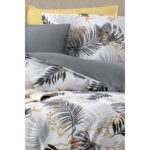 My Story Lastikli Çarşaflı Çift Kişilik Nevresim Takımı Monstera Gri - Görsel 4