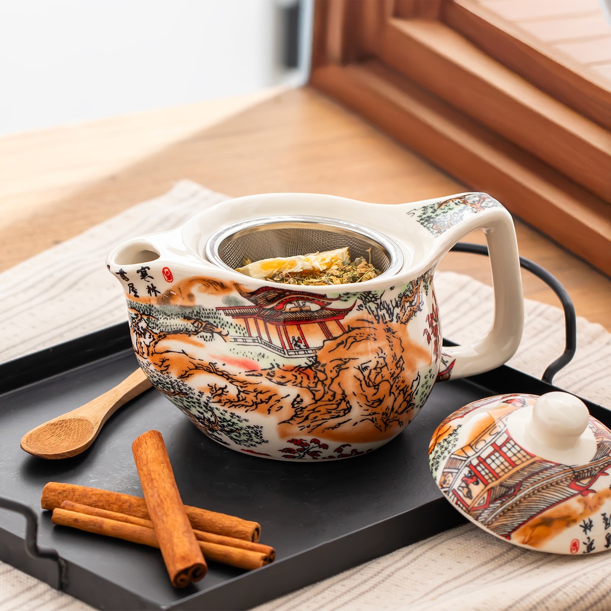 110000941425485.jpg Porsima Dem-131-1 Porselen Bitki Çayı Demliği Desenli Tek Demlik 400 ml - Görsel 1