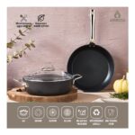 Amboss 3 Parça Dark Yanmaz Yapışmaz Titanyum Kaplama Tencere Tava Seti Kapaklı - 26 cm