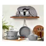 Amboss 12 Parça Lusi Paslanmaz Çelik Çok Amaçlı Kase ve Yanmaz Yapışmaz 7 Parça Granit Tencere Seti