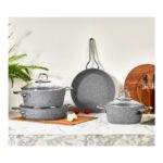 Amboss 12 Parça Lusi Paslanmaz Çelik Çok Amaçlı Kase ve Yanmaz Yapışmaz 7 Parça Granit Tencere Seti - Görsel 2