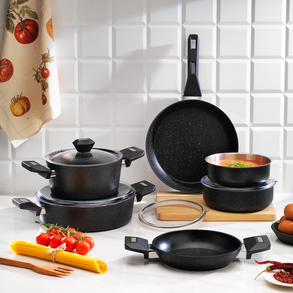 110000952999352-1.jpg Schafer Rock Stone Tencere Seti 10 Parça-Siyah - Görsel 1